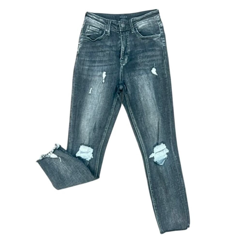 Risen high rise distressed black cropped jeans size 25x26